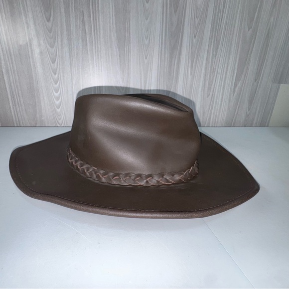Henschel Hat Company Leather Cowboy Hat Dark Brown Size M USA Braided Band - Picture 1 of 8